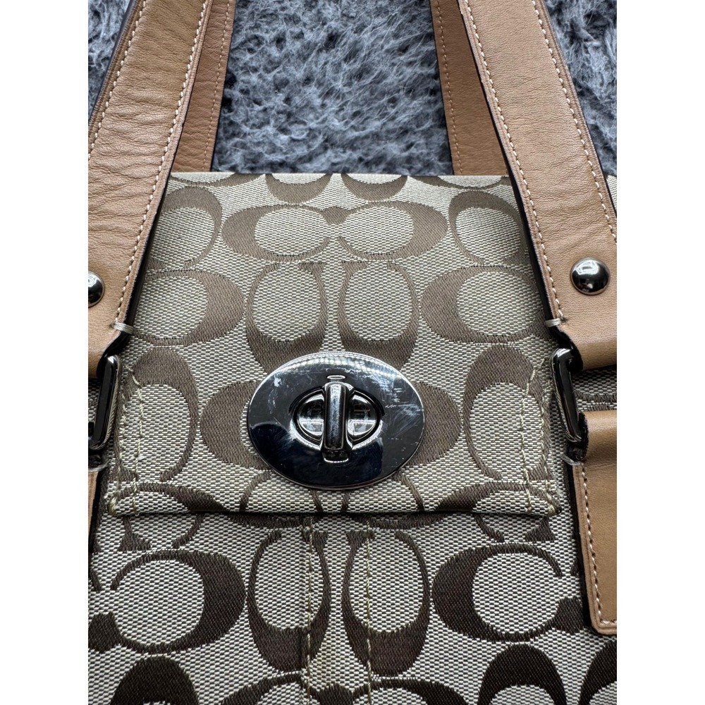 Coach‎ Womens F13070 Signature Jacquard Logo Leather Handbag Multicolor - Picture 3 of 12